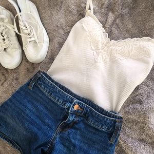 Victoria's Secret PINK - Ribbed Lace Cami Thong Bodysuit - Small - White